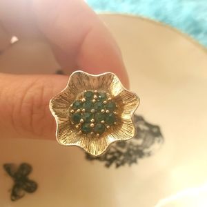 Vintage, costume style, green gem flower ring